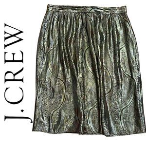 J.Crew Gilded Paisley Gold Lamé Midi Skirt Silk Blend Size 2